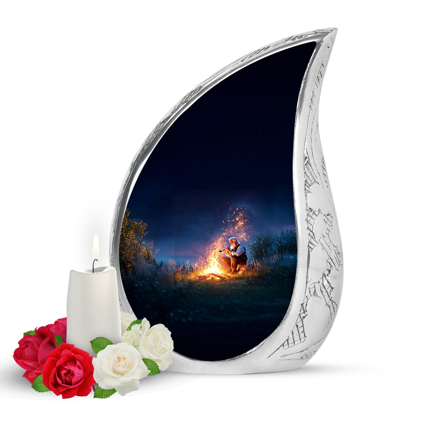 Blue Campfire Cremation Urns - Opulent Keepsake 10-inch, 200 cu in - Yatskia