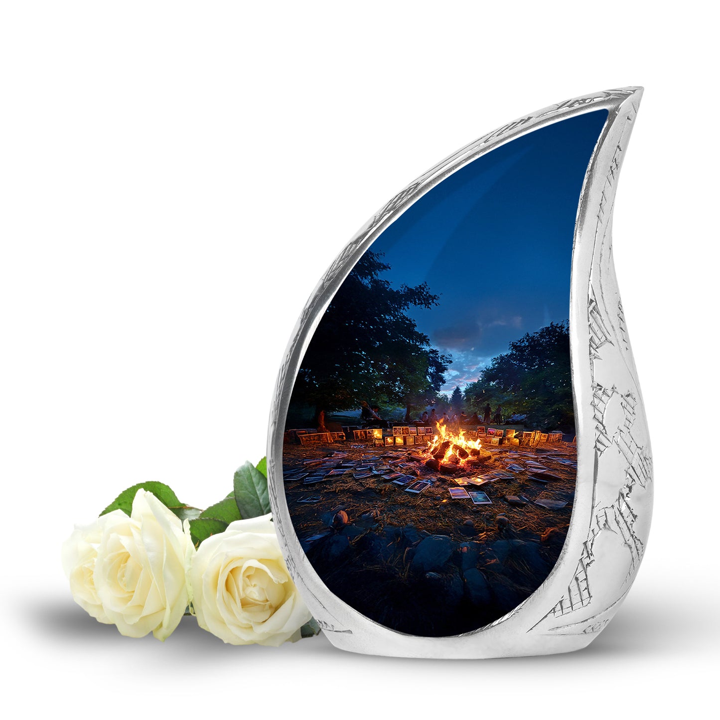 Dignified Blue Campfire Cremation Urn for Ashes - 10-inch, 200 cu in - Yatskia