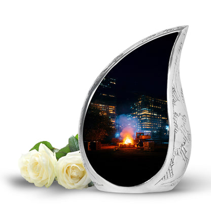 Personalized Black Heavenly Campfire Cremation Urns for Human Ashes - 10-inch, 200 cu in - Yatskia