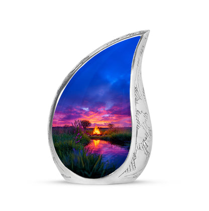 Personalized Elegant Campfire Cremation Urns - Blue 10-inch, 200 cu in - Yatskia