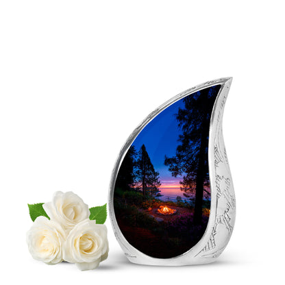 Personalized Blue Heavenly Campfire Cremation Urns for Human Ashes - 10-inch, 200 cu in - Yatskia