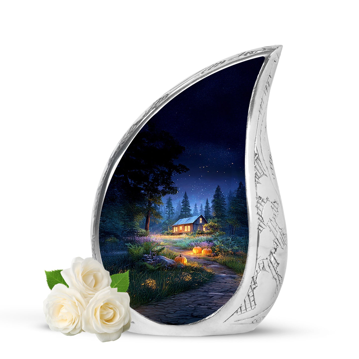 Personalized Blue Halloween Cremation Urns for Ashes - Peaceful 10-inch - Yatskia