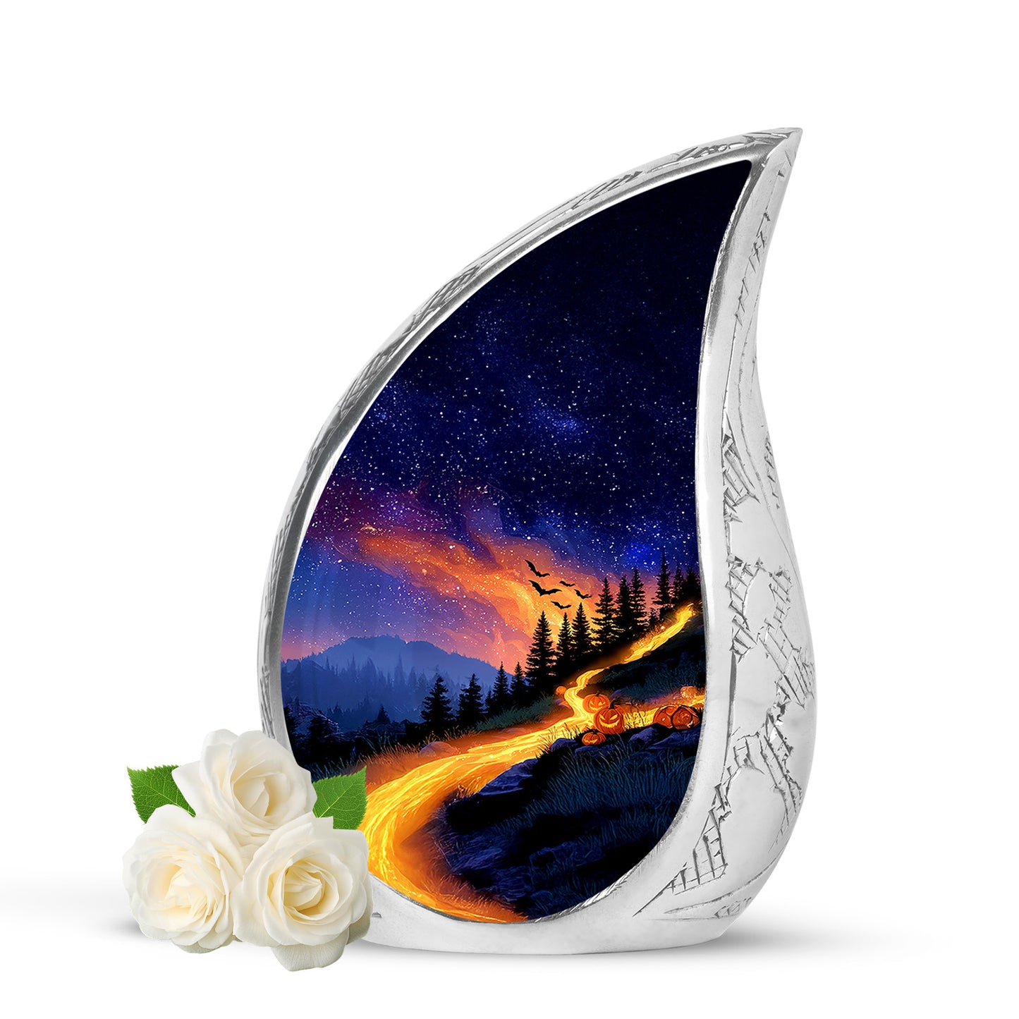 Blue Comforting Halloween Memorial Urn for Ashes - 10-inch, 200 cu in - Yatskia