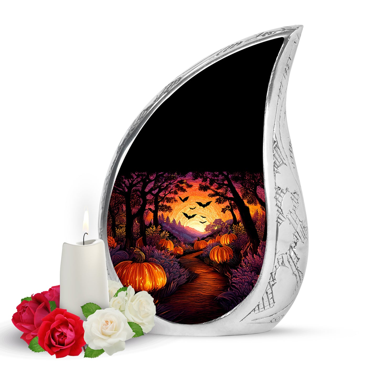 Personalized Refined Halloween Cremation Urns - Black 10-inch, 200 cu in - Yatskia