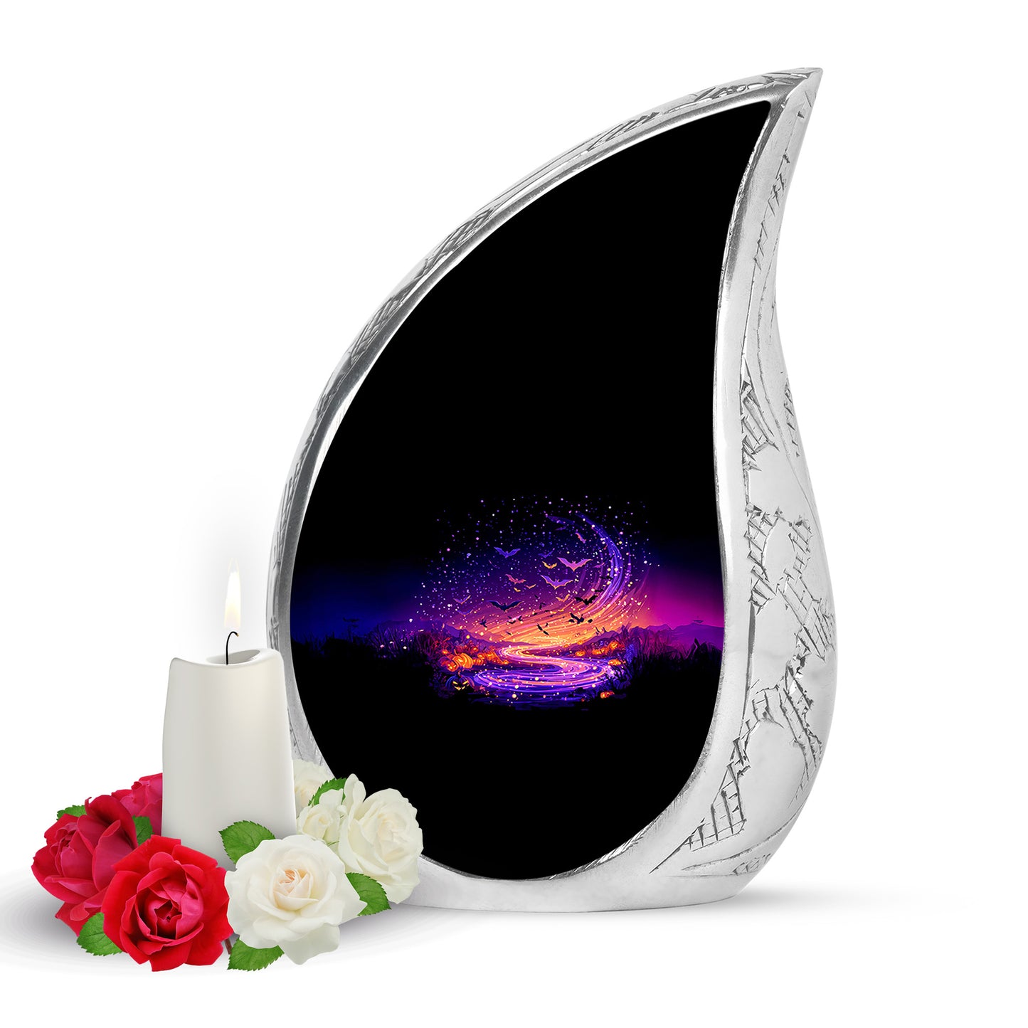 Black Serene Halloween Memorial Urn for Ashes - 10-inch, 200 cu in - Yatskia