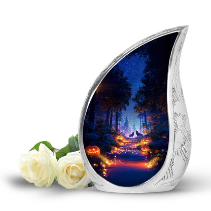 Blue Comforting Halloween Memorial Urn for Ashes - 10-inch, 200 cu in - Yatskia