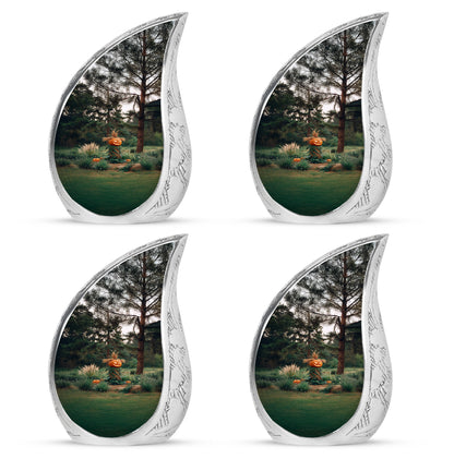 Midnight Black Halloween Cremation Urn close-up of engraving and surface detail - graceful tear-shaped urn with halloween motif - 10 inch aluminum urn for cremated remains