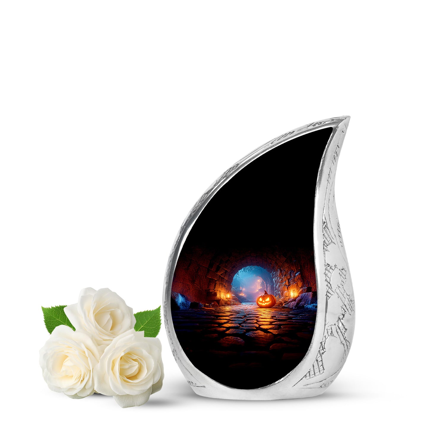 Personalized Black Steadfast Halloween Cremation Urns for Human Ashes - 10-inch, 200 cu in - Yatskia