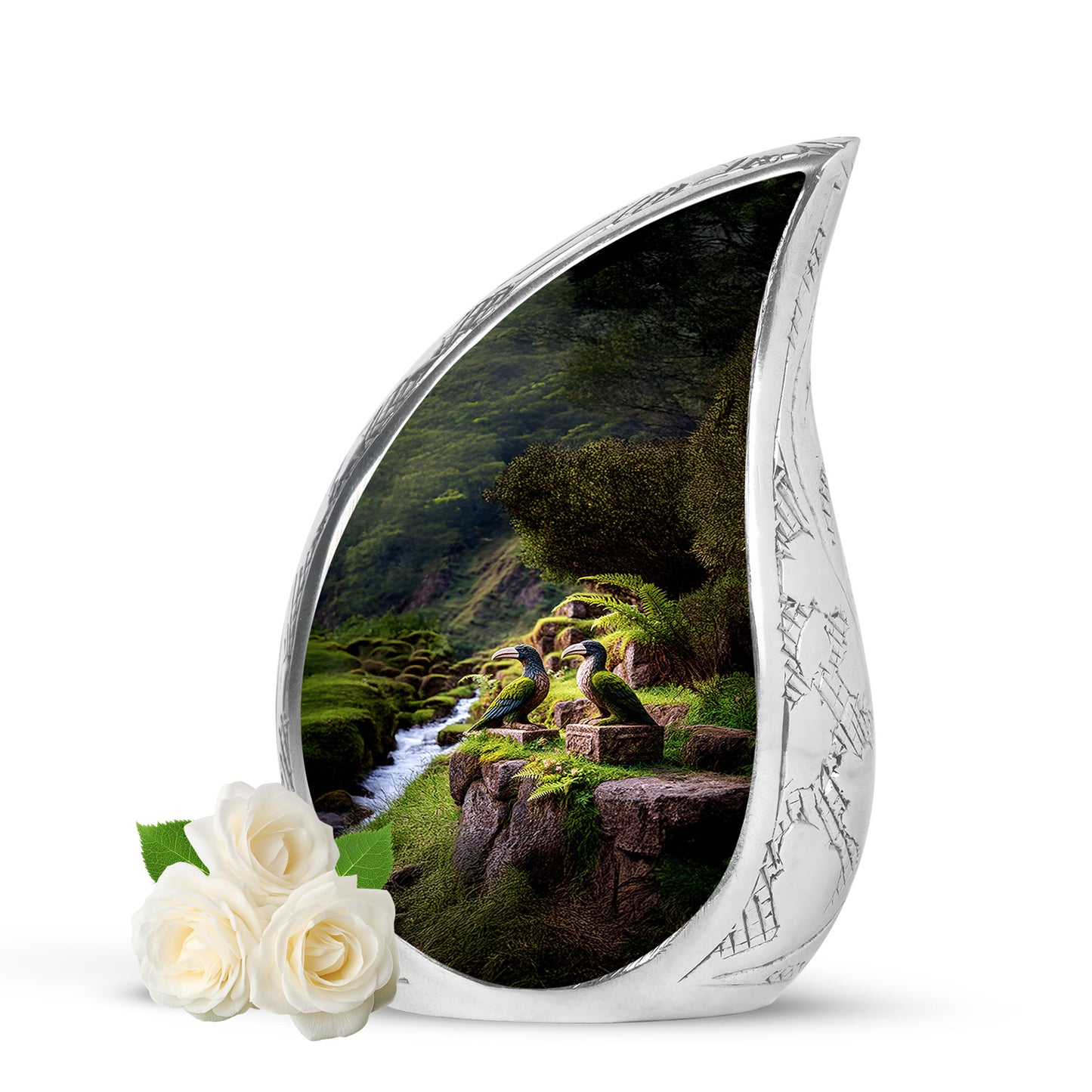 Gold Serene Hornbill Memorial Urn for Ashes - 10-inch, 200 cu in - Yatskia