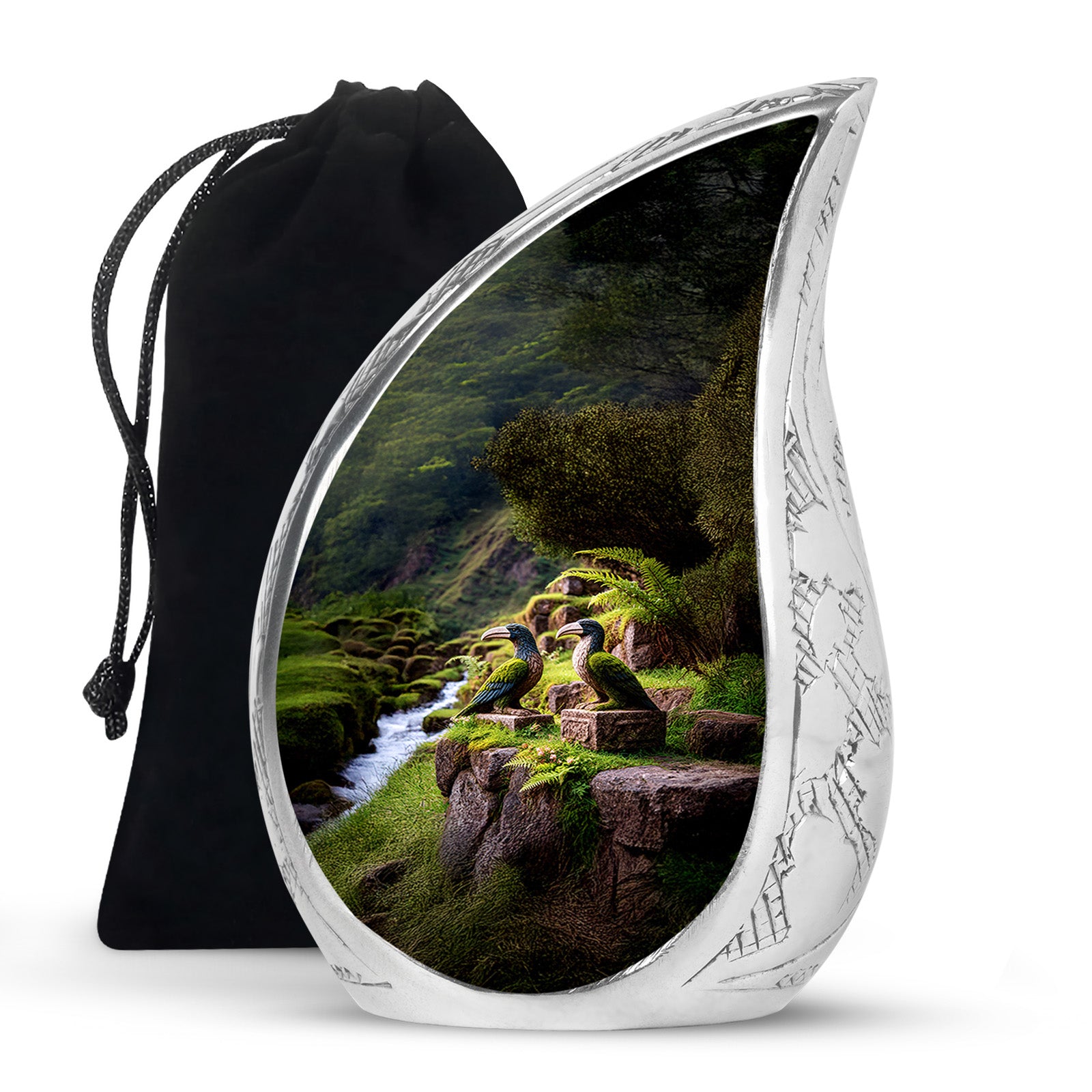 Champagne Gold Hornbill Cremation Urn front view showing detailed design - rounded teardrop hornbill design with delicate detail - full-size 10 inch 200 cubic inch adult cremation urn