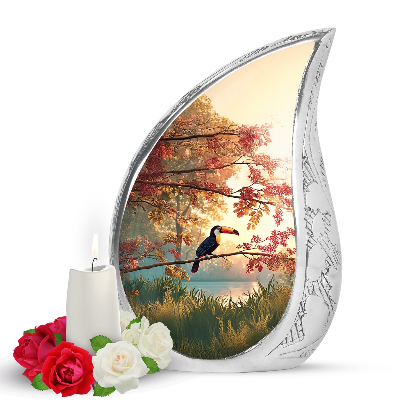 Illustrious Hornbill Memorial Cremation Urns - Gold 10-inch, 200 cu in - Yatskia