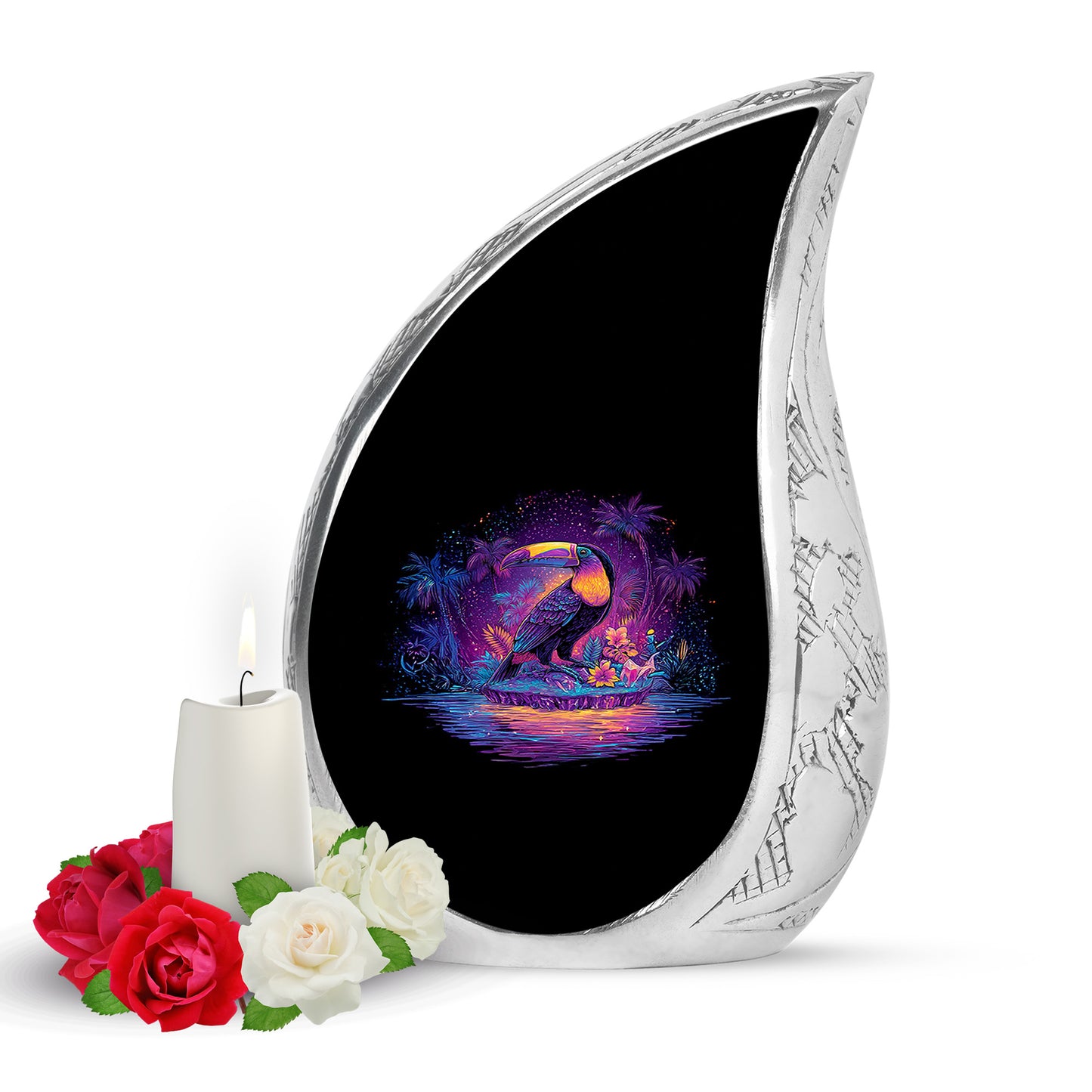 Black Stately Hornbill Cremation Urns for Human Ashes - 10-inch, 200 cu in - Yatskia