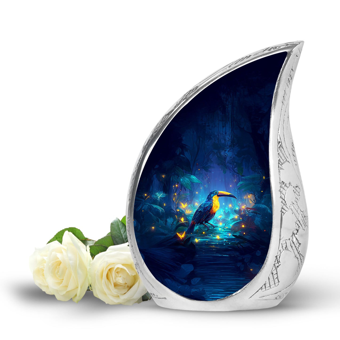 Blue Exquisite Hornbill Memorial Urn for Ashes - 10-inch, 200 cu in - Yatskia