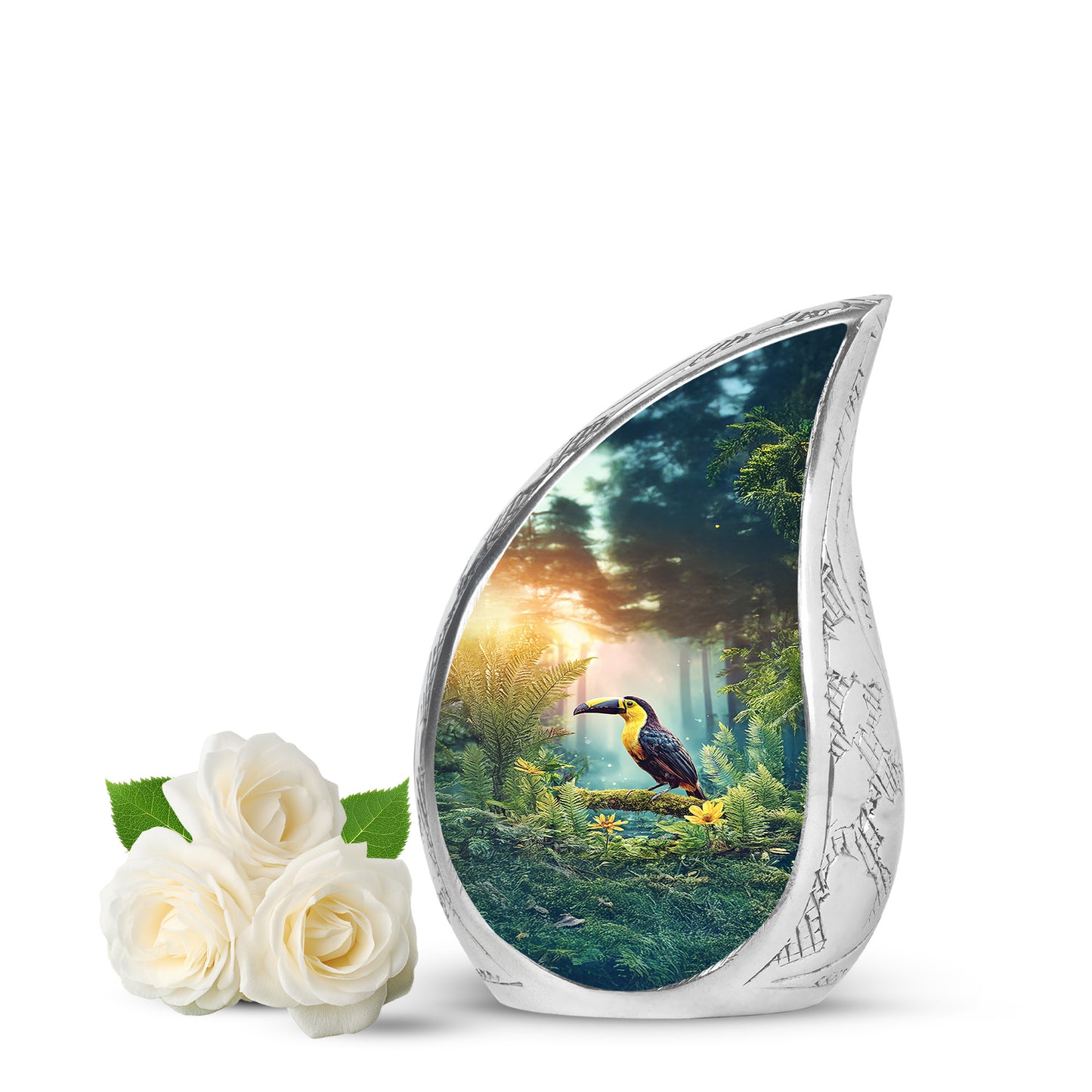 Gold Venerable Hornbill Cremation Urns for Human Ashes - 10-inch, 200 cu in - Yatskia