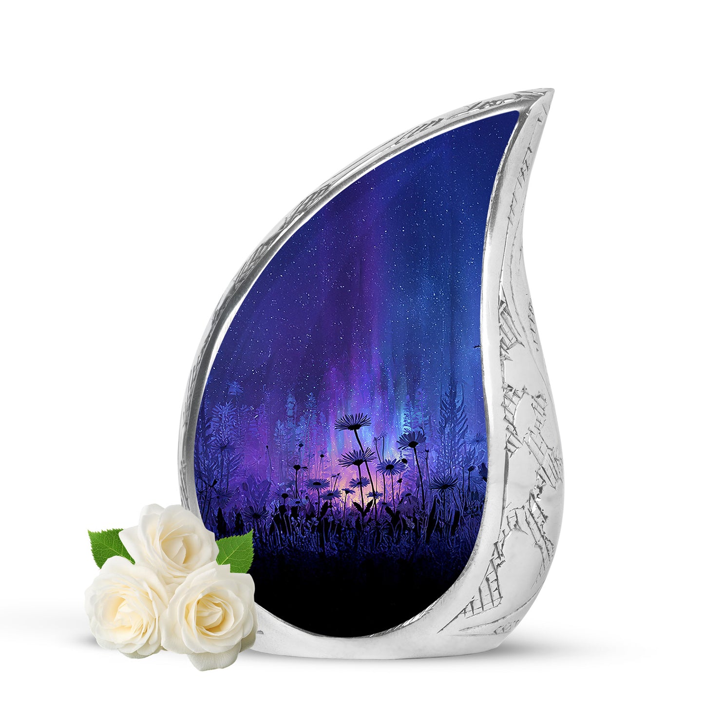 Personalized Daisy Cremation Urns - Tranquil Blue 10-inch, 200 cu in - Yatskia