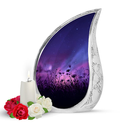 Dignified Blue Daisy Cremation Urn for Ashes - 10-inch, 200 cu in - Yatskia