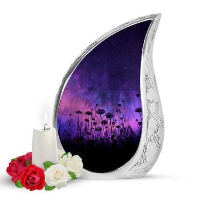 Blue Comforting Daisy Memorial Urn for Ashes - 10-inch, 200 cu in - Yatskia