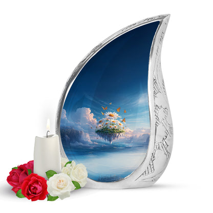 Illustrious Daisy Memorial Cremation Urns - Blue 10-inch, 200 cu in - Yatskia