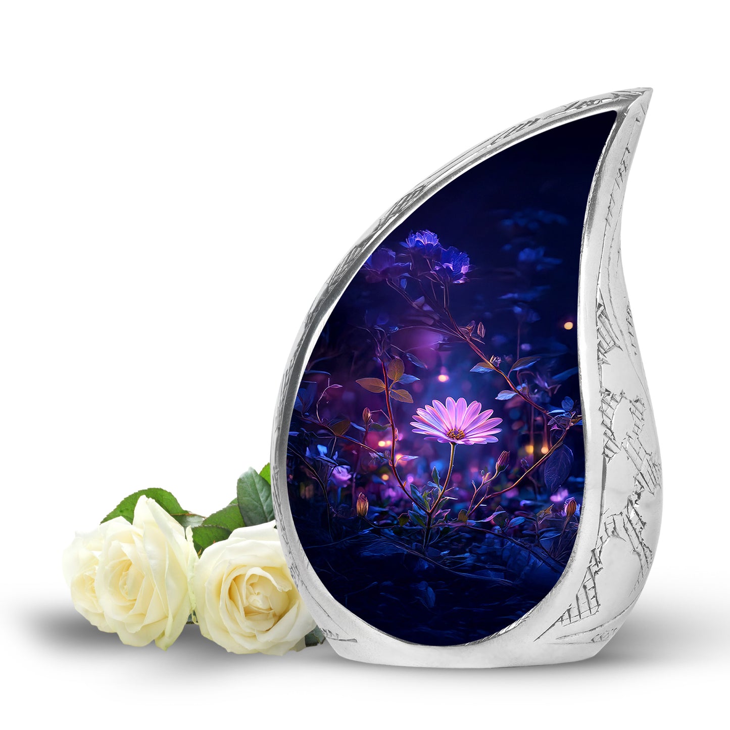 Blue Daisy Passage Cremation Urns for Human Ashes - 10-inch, 200 cu in - Yatskia