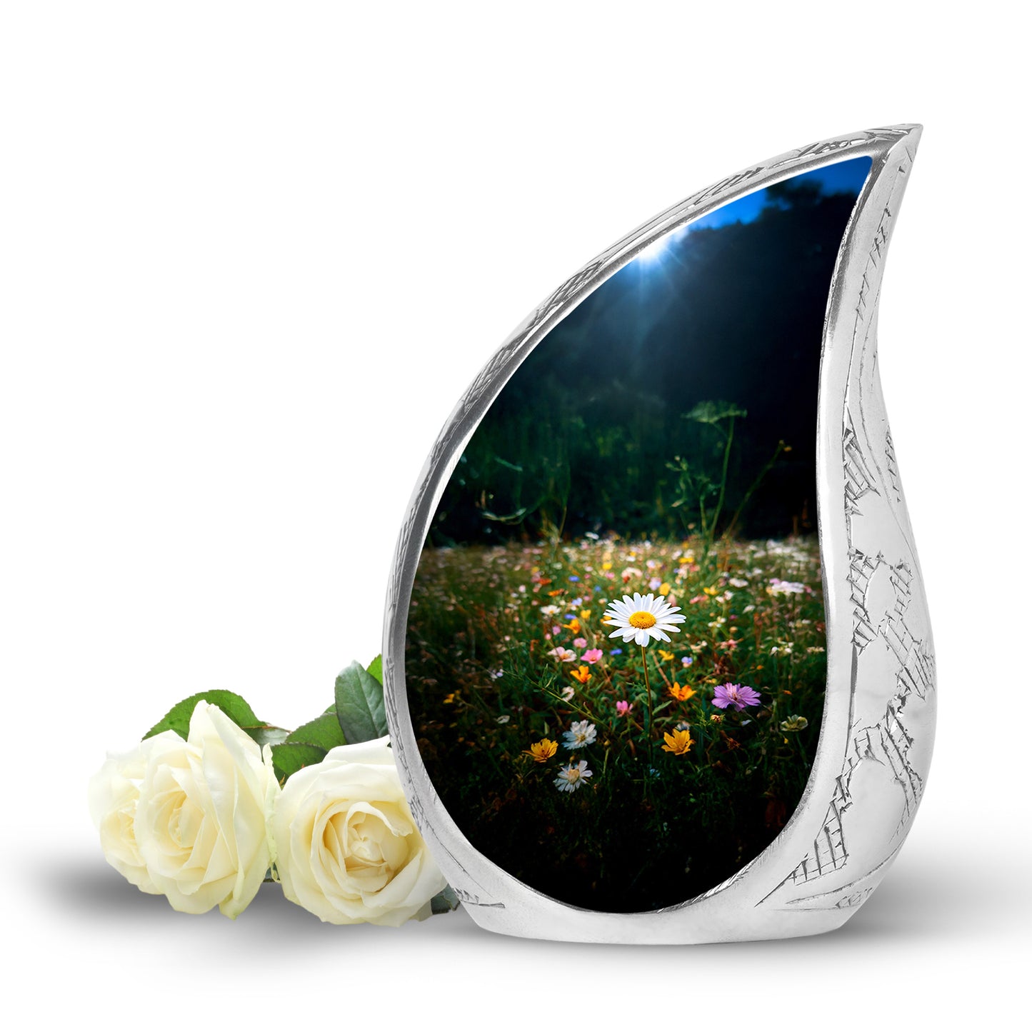 Personalized Daisy Cremation Urns - Wondrous Green 10-inch, 200 cu in - Yatskia