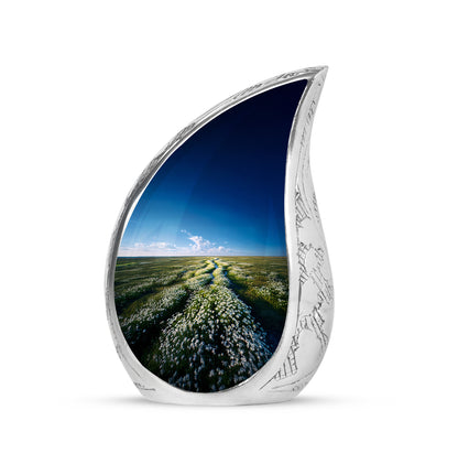 Personalized Blue Sovereign Daisy Cremation Urns for Human Ashes - 10-inch, 200 cu in - Yatskia