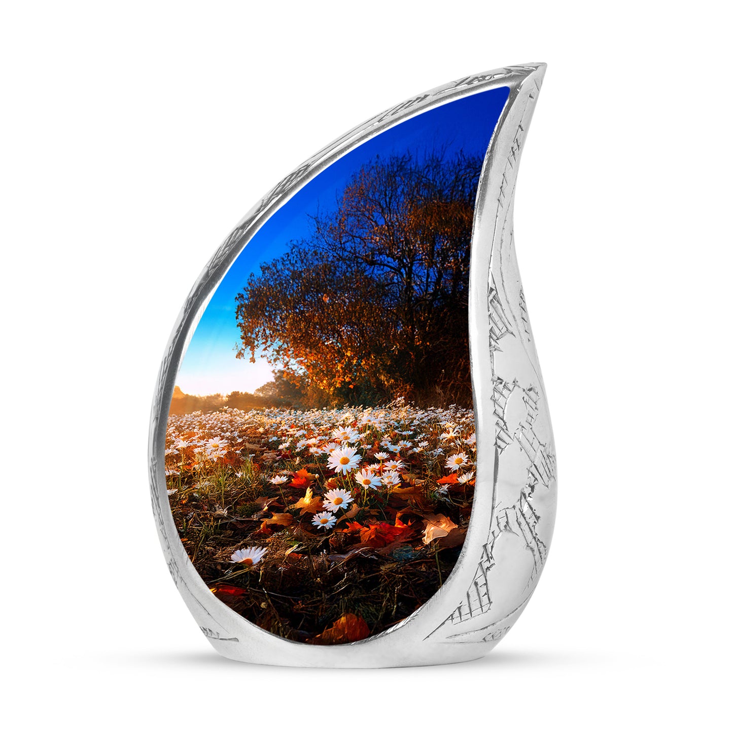 Personalized Daisy Cremation Urns - Pristine Gold 10-inch, 200 cu in - Yatskia