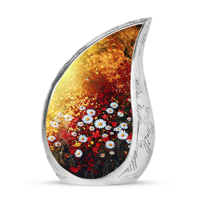 Personalized Gold Sovereign Daisy Cremation Urns for Human Ashes - 10-inch, 200 cu in - Yatskia