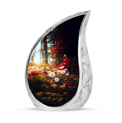 Gold Treasured Daisy Cremation Urns for Human Ashes - 10-inch, 200 cu in - Yatskia