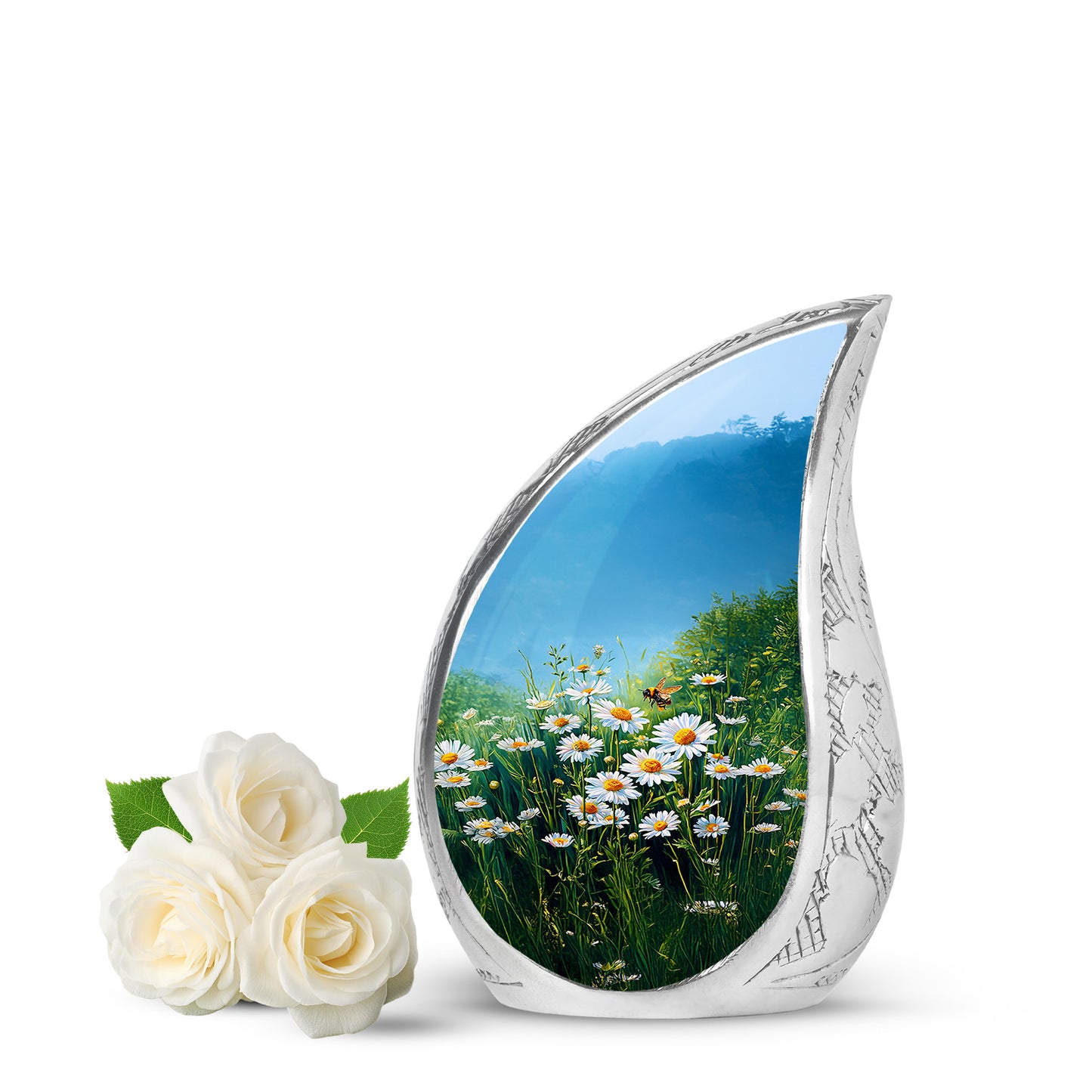 Personalized Daisy Cremation Urns - Tranquil Teal 10-inch, 200 cu in - Yatskia
