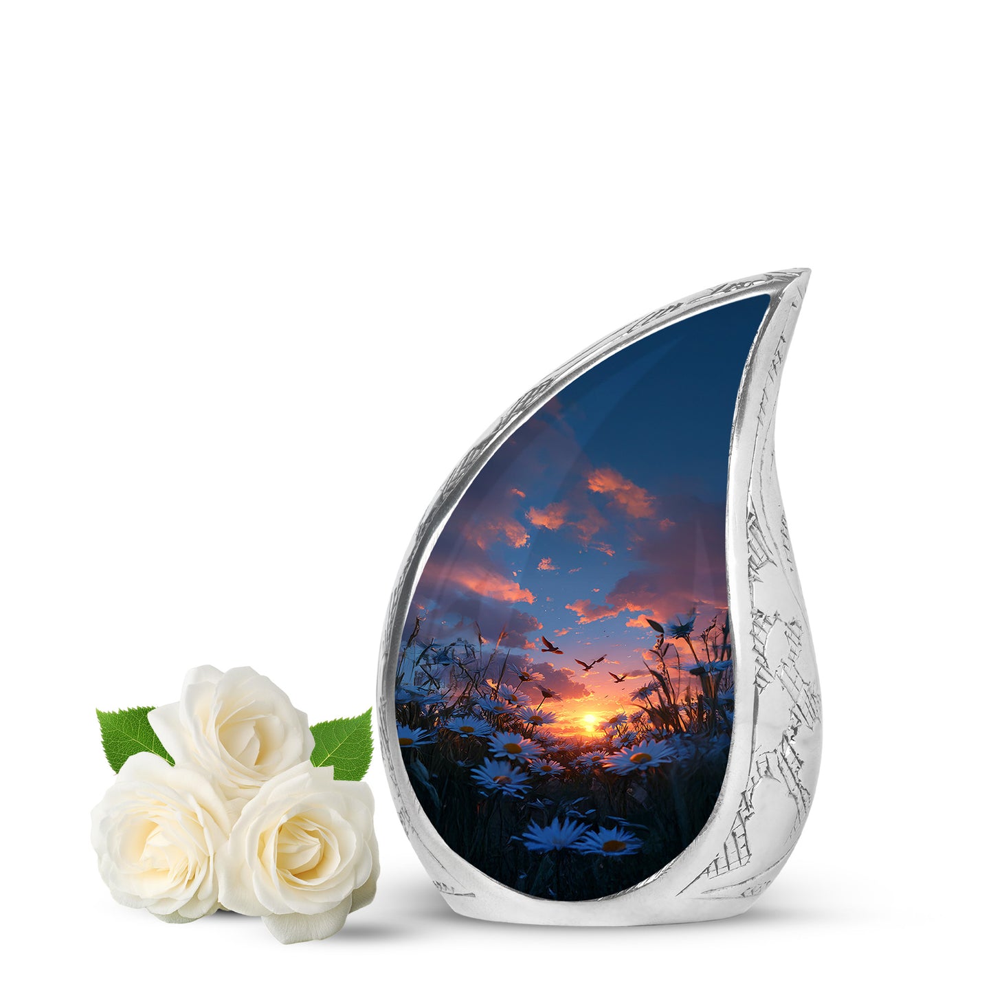 Blue Resounding Daisy Memorial Urn for Ashes - 10-inch, 200 cu in - Yatskia