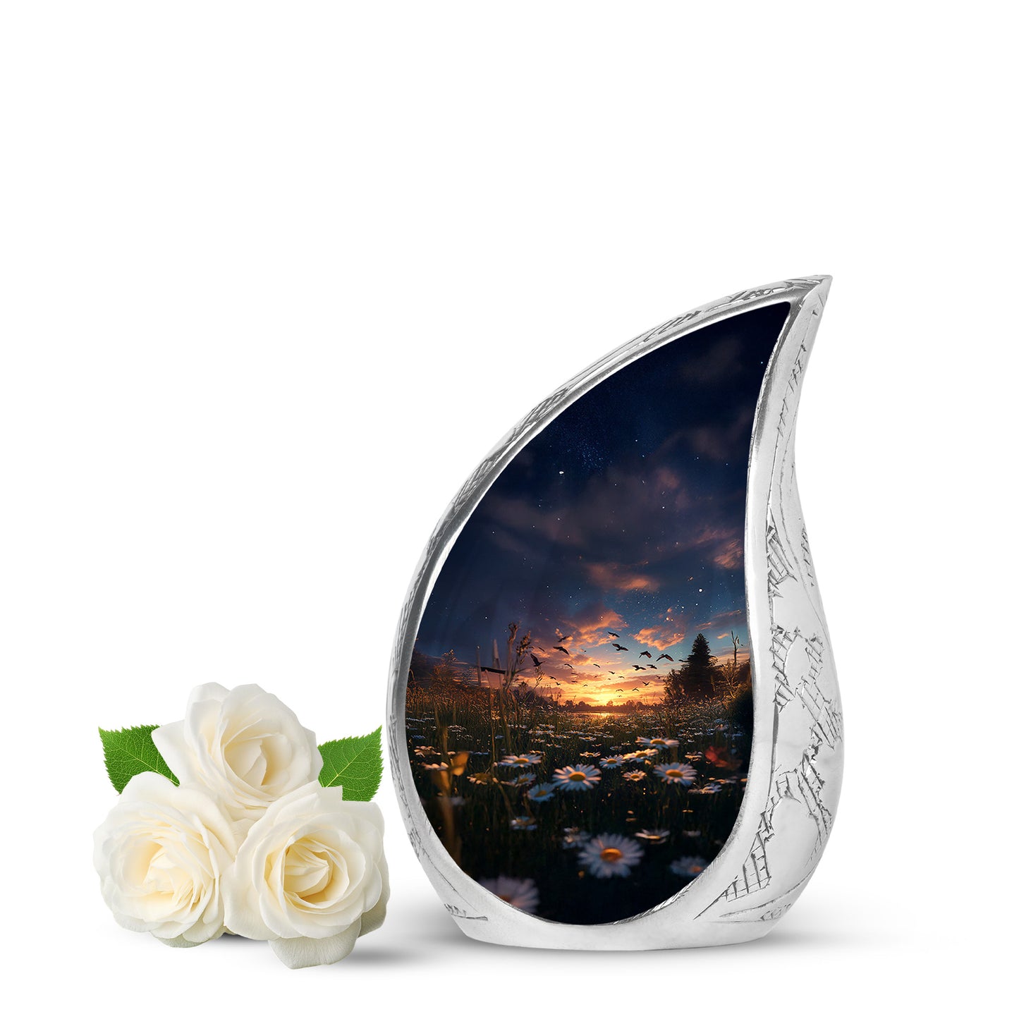 Timeless Blue Daisy Cremation Urn for Ashes - 10-inch, 200 cu in - Yatskia
