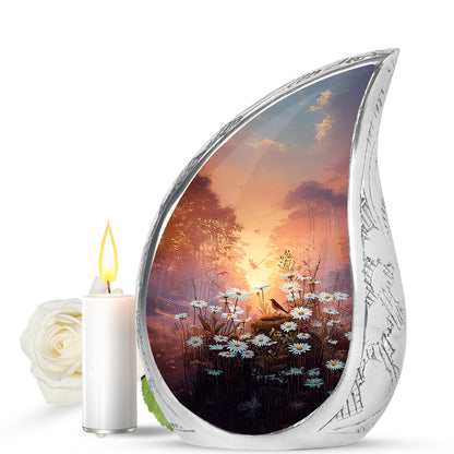Personalized Elegant Daisy Cremation Urns - Gold 10-inch, 200 cu in - Yatskia