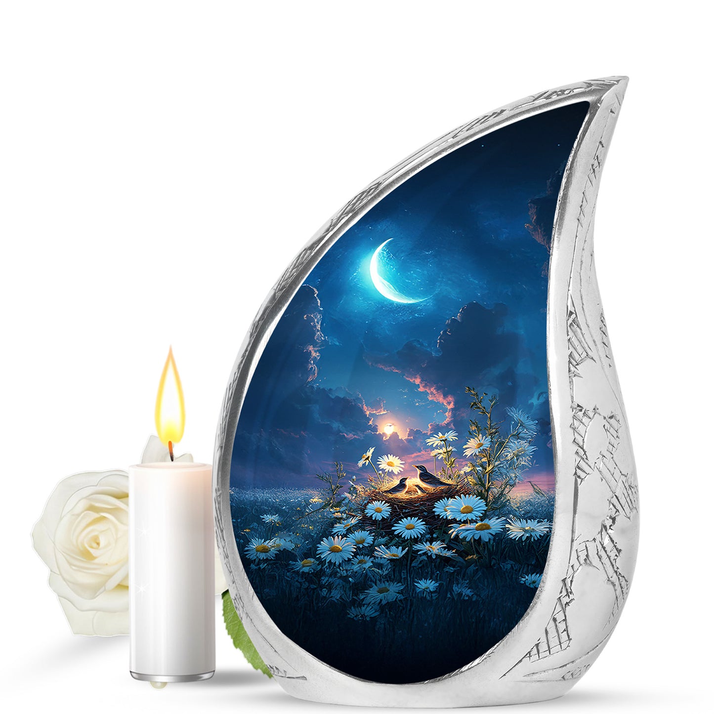 Personalized Refined Daisy Cremation Urns - Blue 10-inch, 200 cu in - Yatskia
