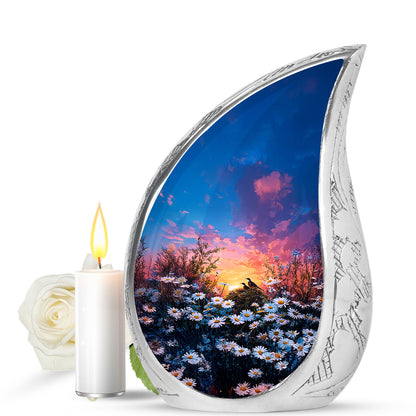Divine Blue Daisy Cremation Urn for Ashes - 10-inch, 200 cu in - Yatskia