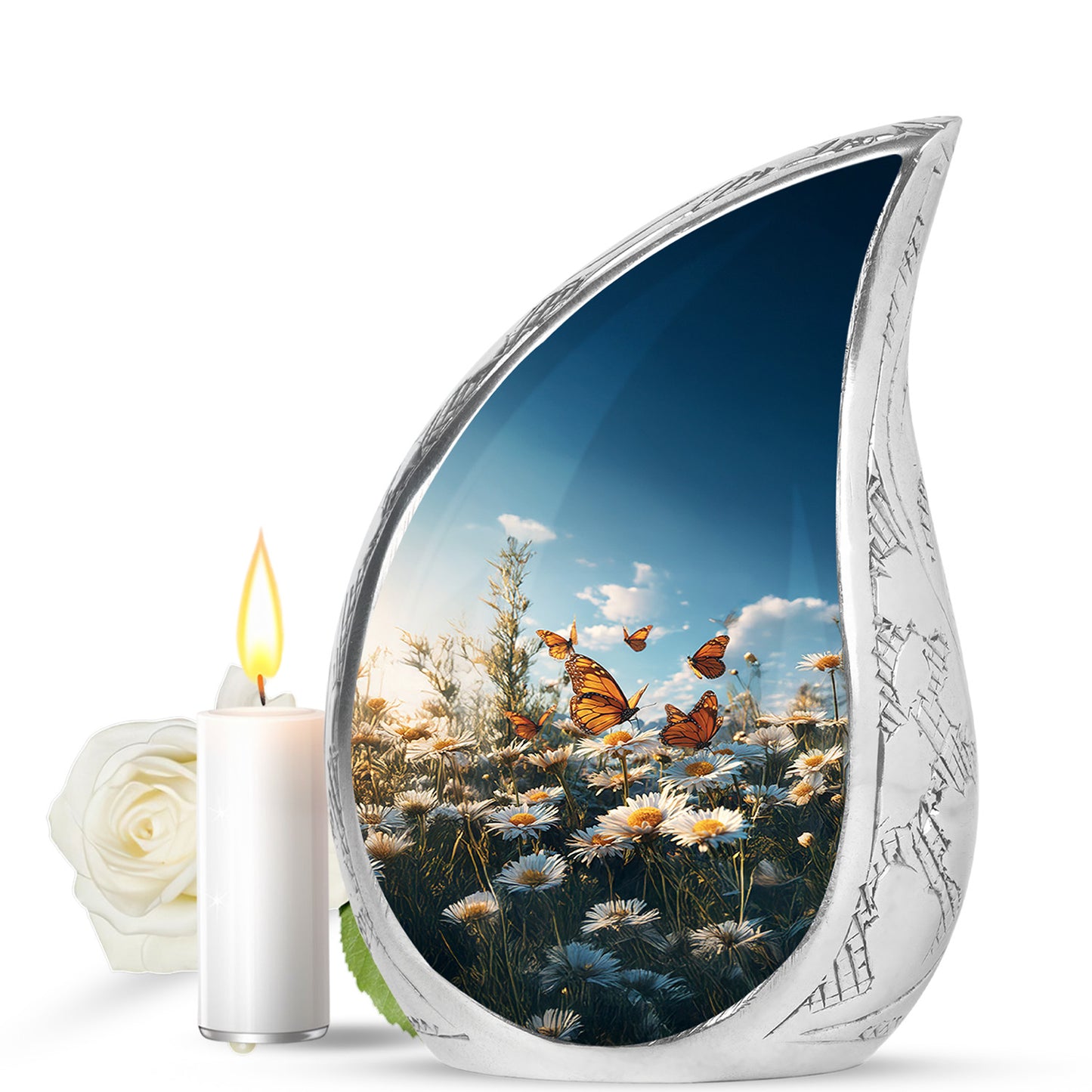 Ethereal Daisy Memorial Cremation Urns - Blue 10-inch, 200 cu in - Yatskia