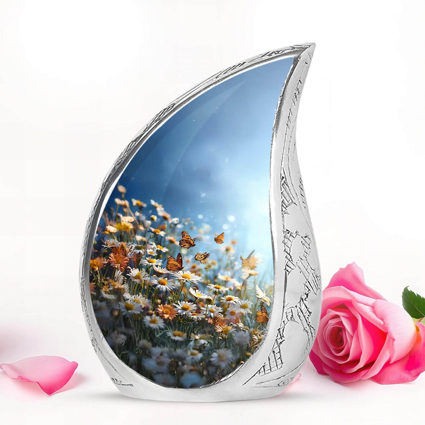 Personalized Blue Cherished Daisy Cremation Urns for Human Ashes - 10-inch, 200 cu in - Yatskia