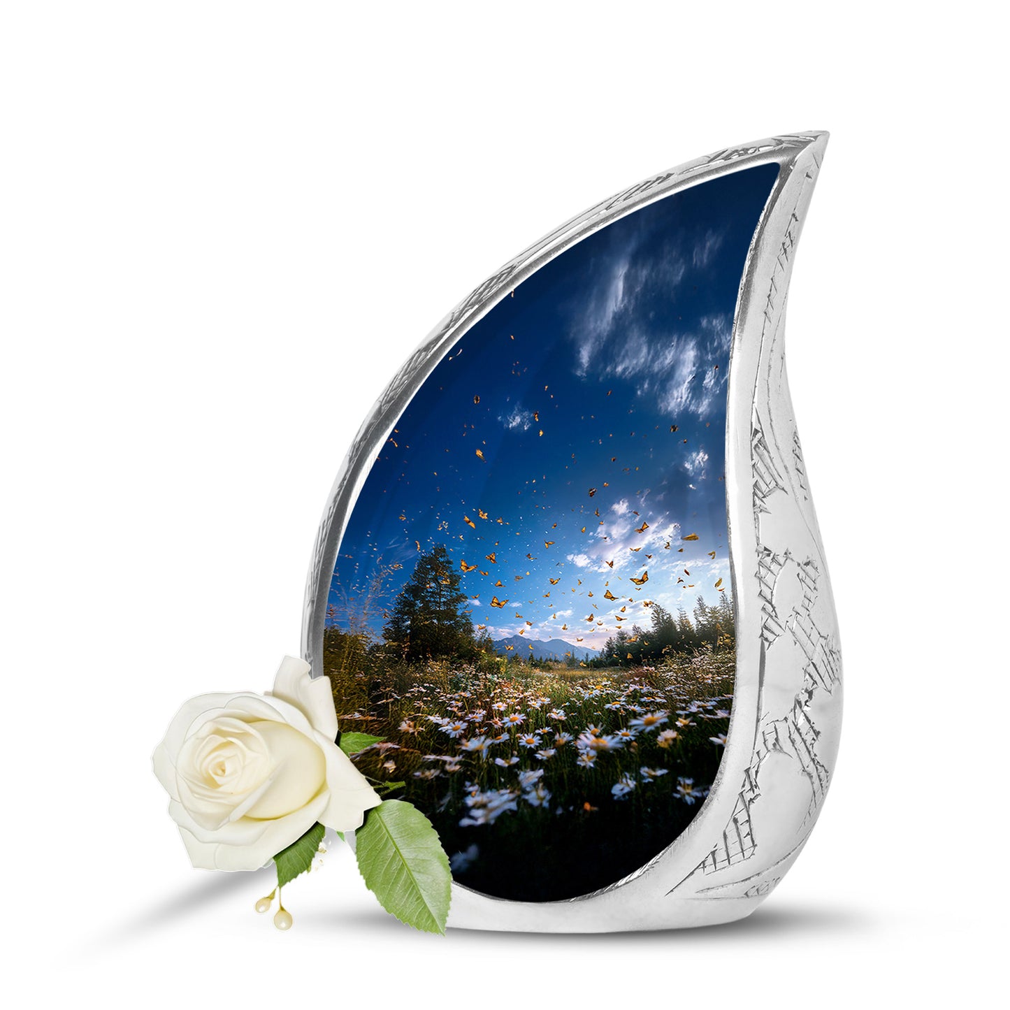 Personalized Blue Cherished Daisy Cremation Urns for Human Ashes - 10-inch, 200 cu in - Yatskia