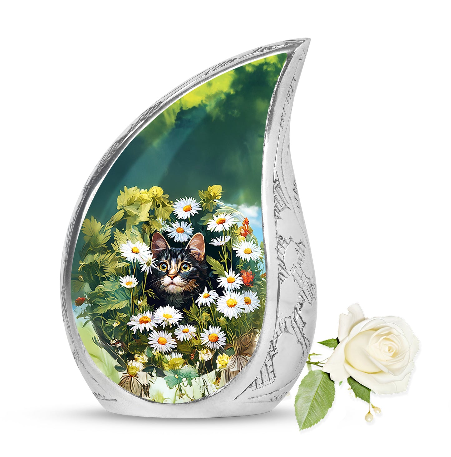 Personalized Refined Daisy Cremation Urns - Yellow 10-inch, 200 cu in - Yatskia