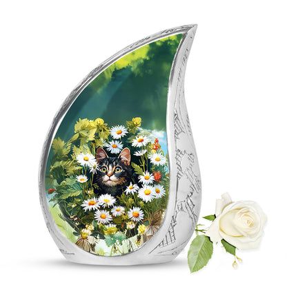 Personalized Refined Daisy Cremation Urns - Yellow 10-inch, 200 cu in - Yatskia