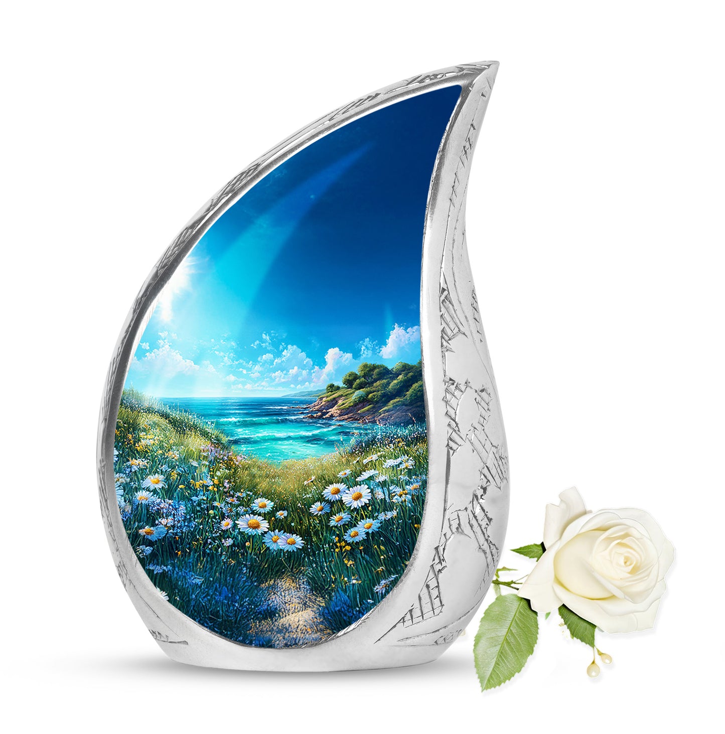 Blue Daisy Cremation Urns - Honored Farewell 10-inch, 200 cu in - Yatskia