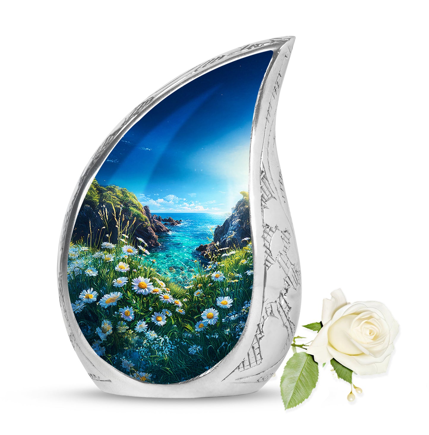 Timeless Blue Daisy Cremation Urn for Ashes - 10-inch, 200 cu in - Yatskia