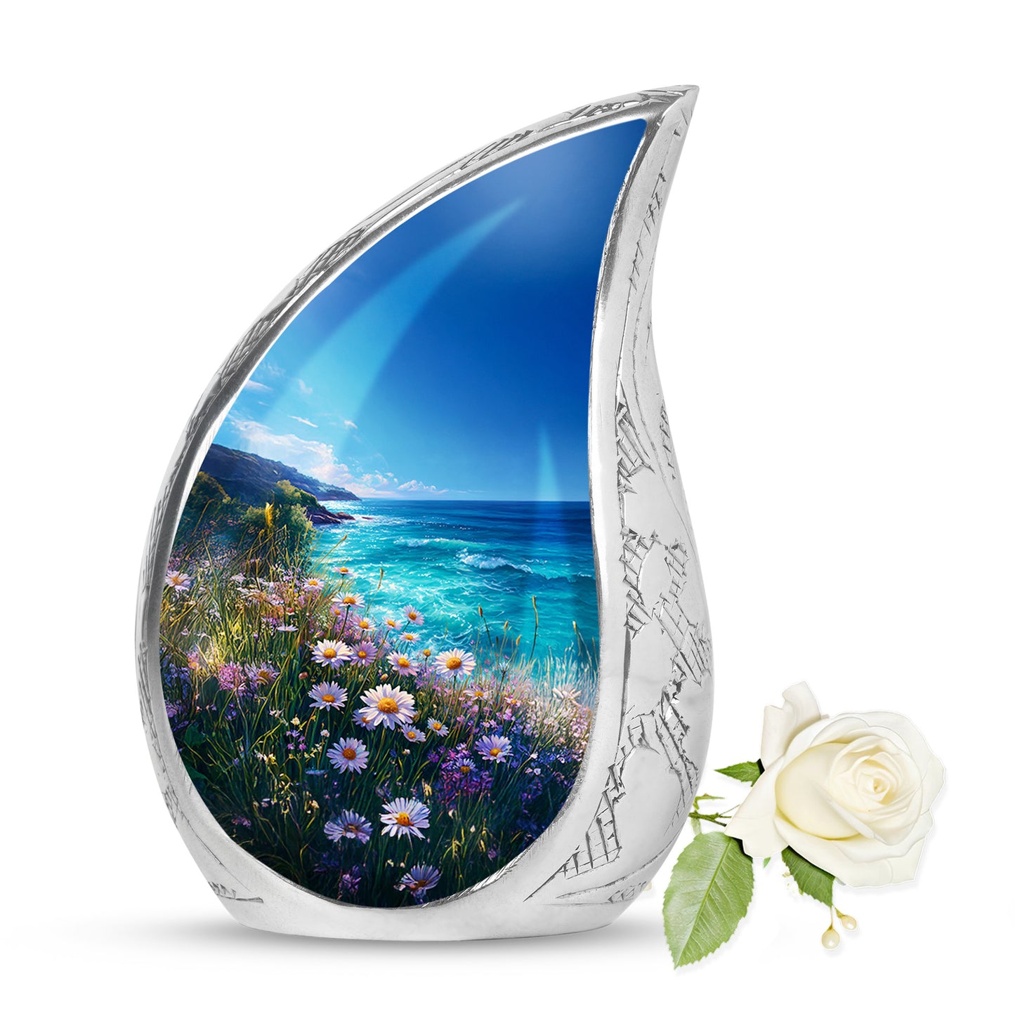 Blue Daisy Cremation Urns - Honored Keepsake 10-inch, 200 cu in - Yatskia
