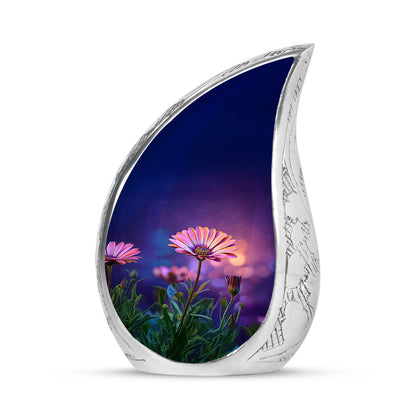 Distinguished Blue Daisy Cremation Urn for Ashes - 10-inch, 200 cu in - Yatskia