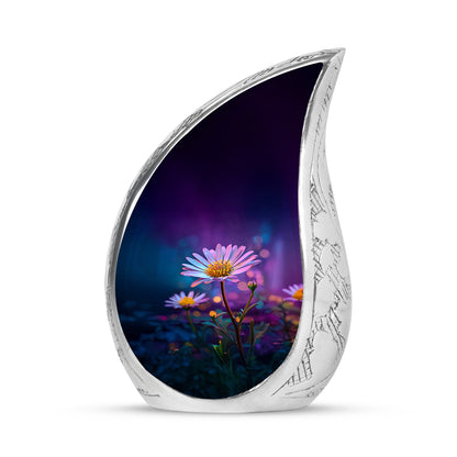 Personalized Purple Steadfast Daisy Cremation Urns for Human Ashes - 10-inch, 200 cu in - Yatskia