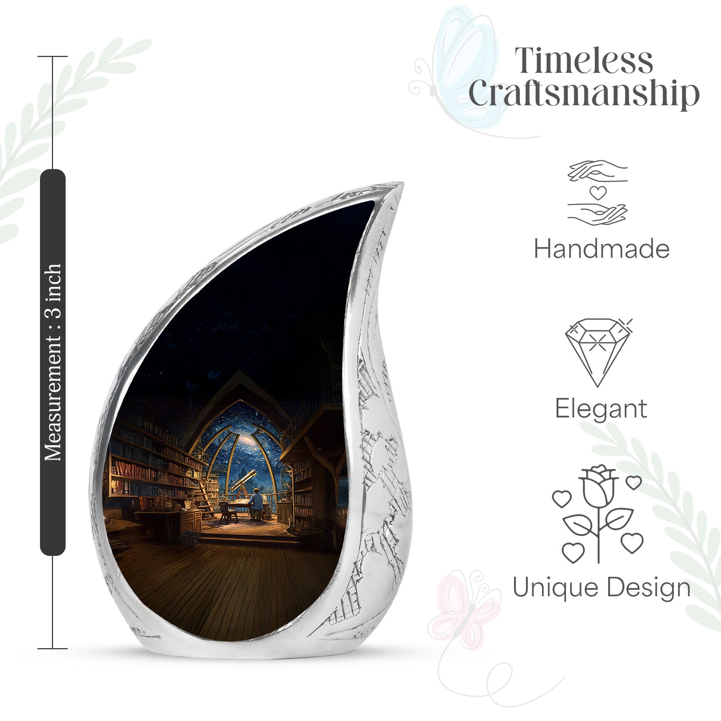 Cobalt Blue Angel Cremation Urn detail view angle 10 - graceful tear-shaped urn with angel motif - mini keepsake memorial for portion of cremation ashes