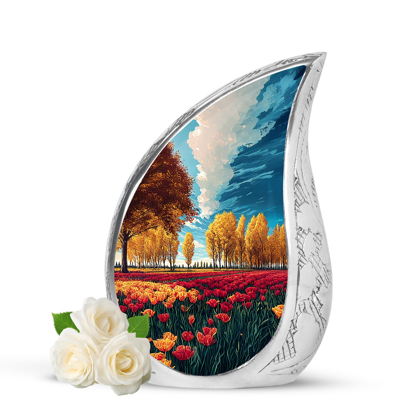 Personalized Eternal Garden Tulip Cremation Urns - Teal 10-inch, 200 cu in - Yatskia