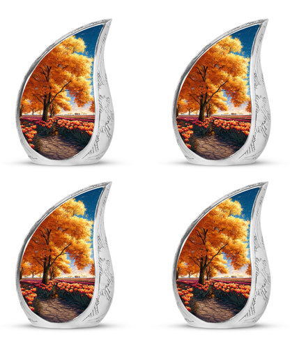 Champagne Gold Garden Tulip Cremation Urn close-up of engraving and surface detail - rounded teardrop garden tulip design with delicate detail - 10 inch aluminum urn for cremated remains
