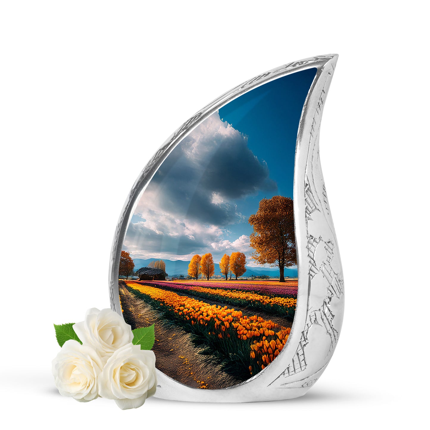 Blue Serene Garden Tulip Memorial Urn for Ashes - 10-inch, 200 cu in - Yatskia