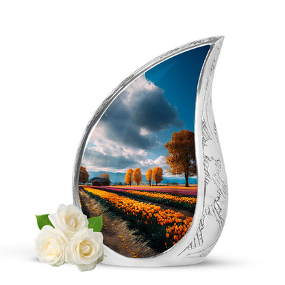 Blue Serene Garden Tulip Memorial Urn for Ashes - 10-inch, 200 cu in - Yatskia