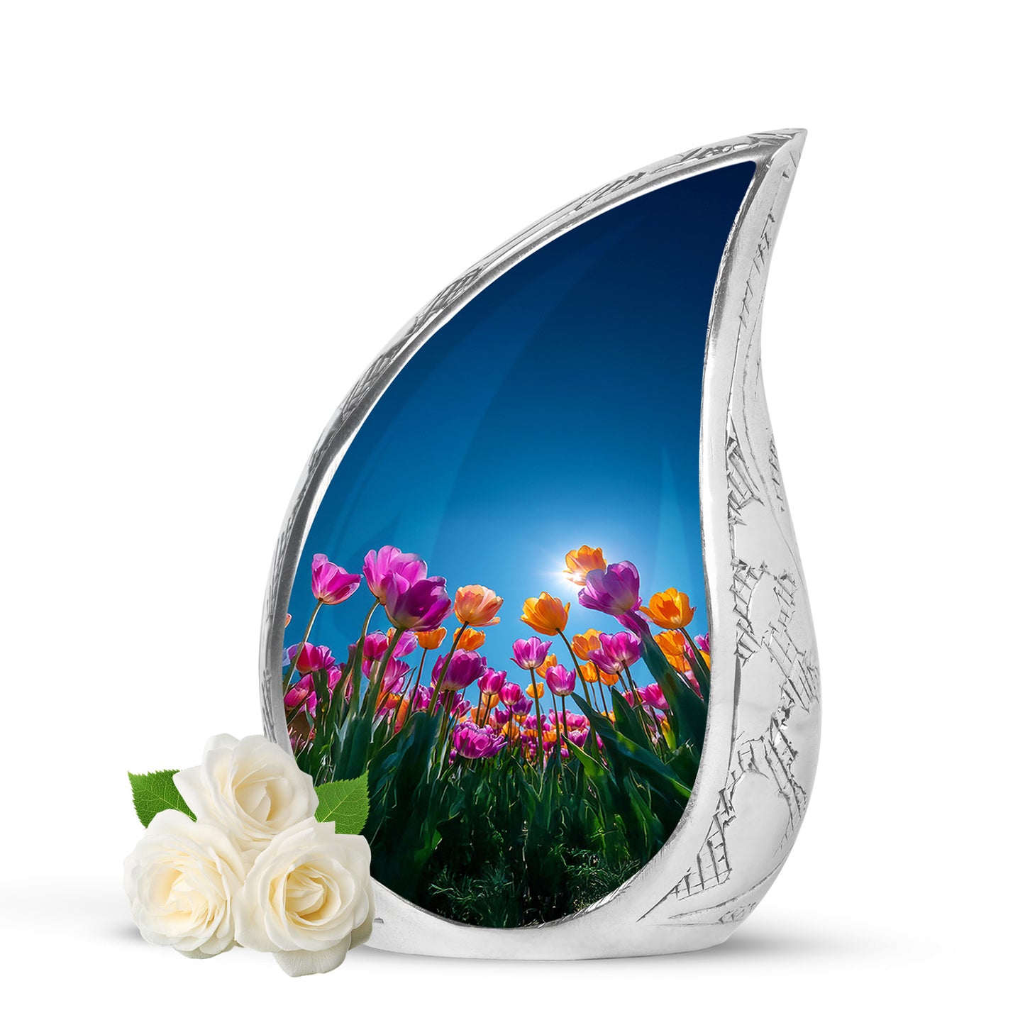 Personalized Garden Tulip Cremation Urns - Wondrous Blue 10-inch, 200 cu in - Yatskia